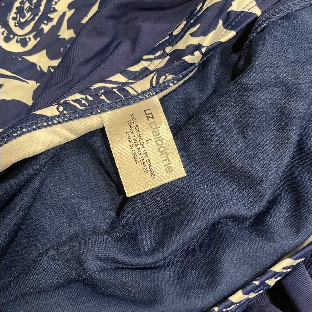 2PC Liz Claiborne Tankini Blue White Patterned Top & Skirt size L - Picture 5 of 11